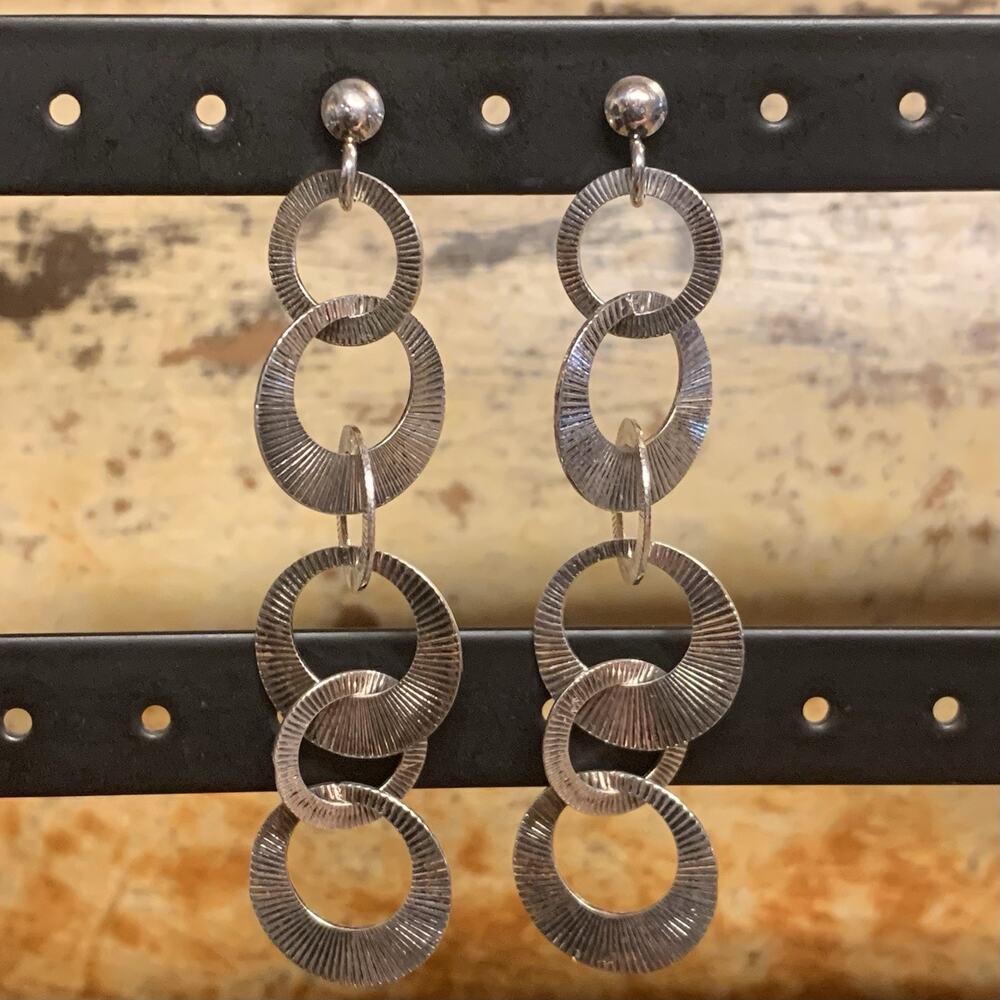 Milor Earrings Sterling Silver Textured Linked Circles Dangle/Drop Made in Italy